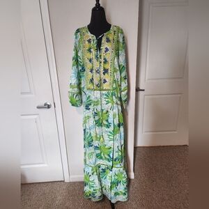 Elegant Green Floral Long Sleeve Dress
